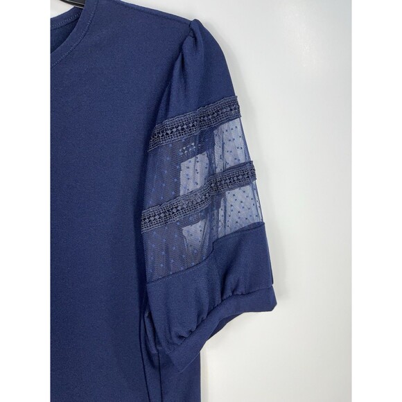 Love Scarlet Women’s Size 1X Blue Blouse Sheer Short Puff Sleeve Dressy Top - Picture 5 of 6